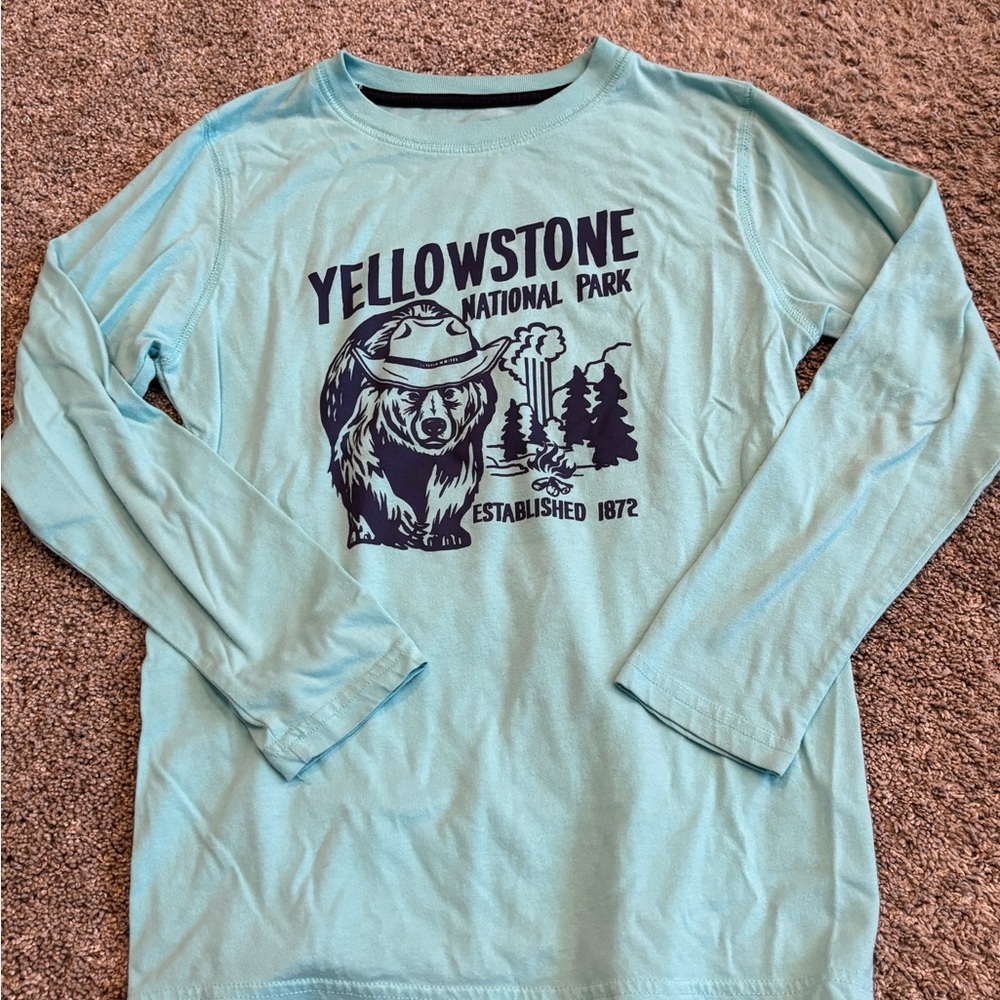 Kids Yellowstone National Park Teal Long Sleeve Shirt